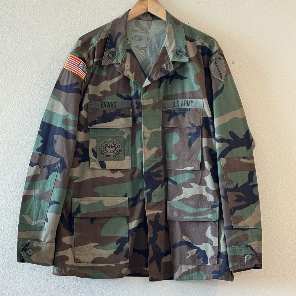 Vintage 1999 US Army Woodland BDU Combat Coat Drill Sergeant Large Regular Camo
